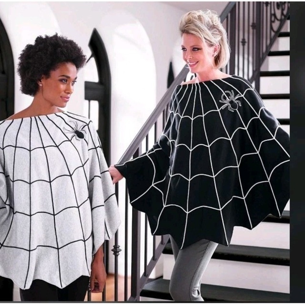 Grandin Road Spider Web Poncho Cape Adult Black Raised Cording Halloween Costume